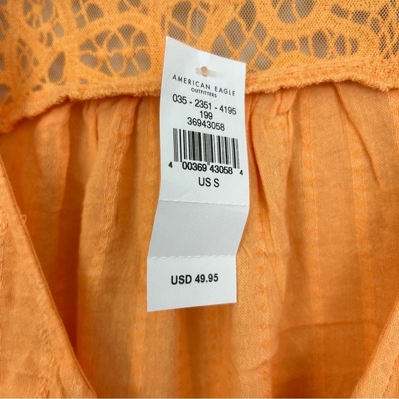 NWT American Eagle Sherbet Orange Crochet Cropped Ruffle Tie Blouse Size Small - Picture 5 of 9